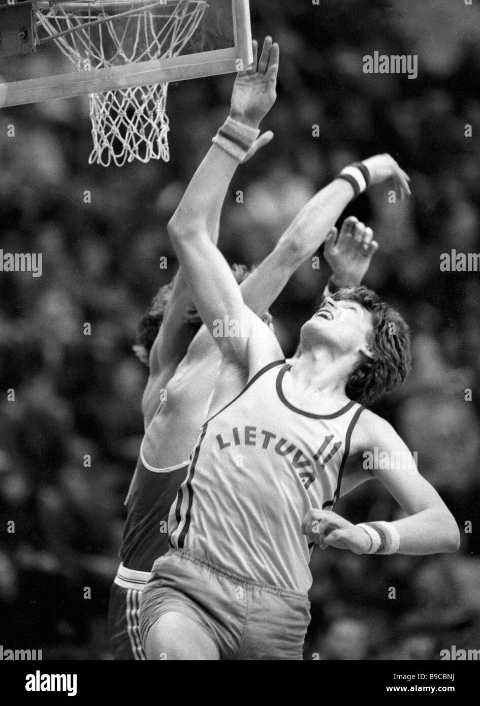 Best Lithuanian center forward candidate to the USSR national Olympic basketball team Arvydas Sabonis right on the offensive A Stock Photo