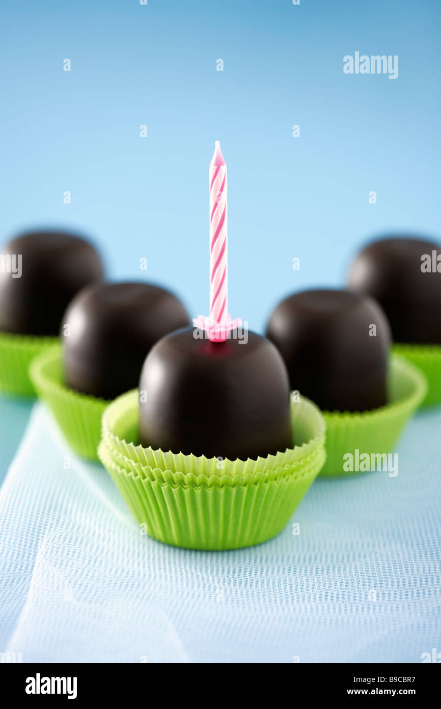 A Group of chocolate cream cakes Stock Photo