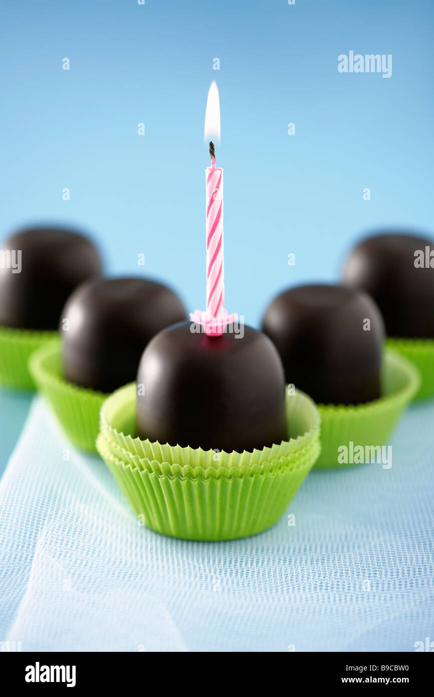 A Group of chocolate cream cakes Stock Photo