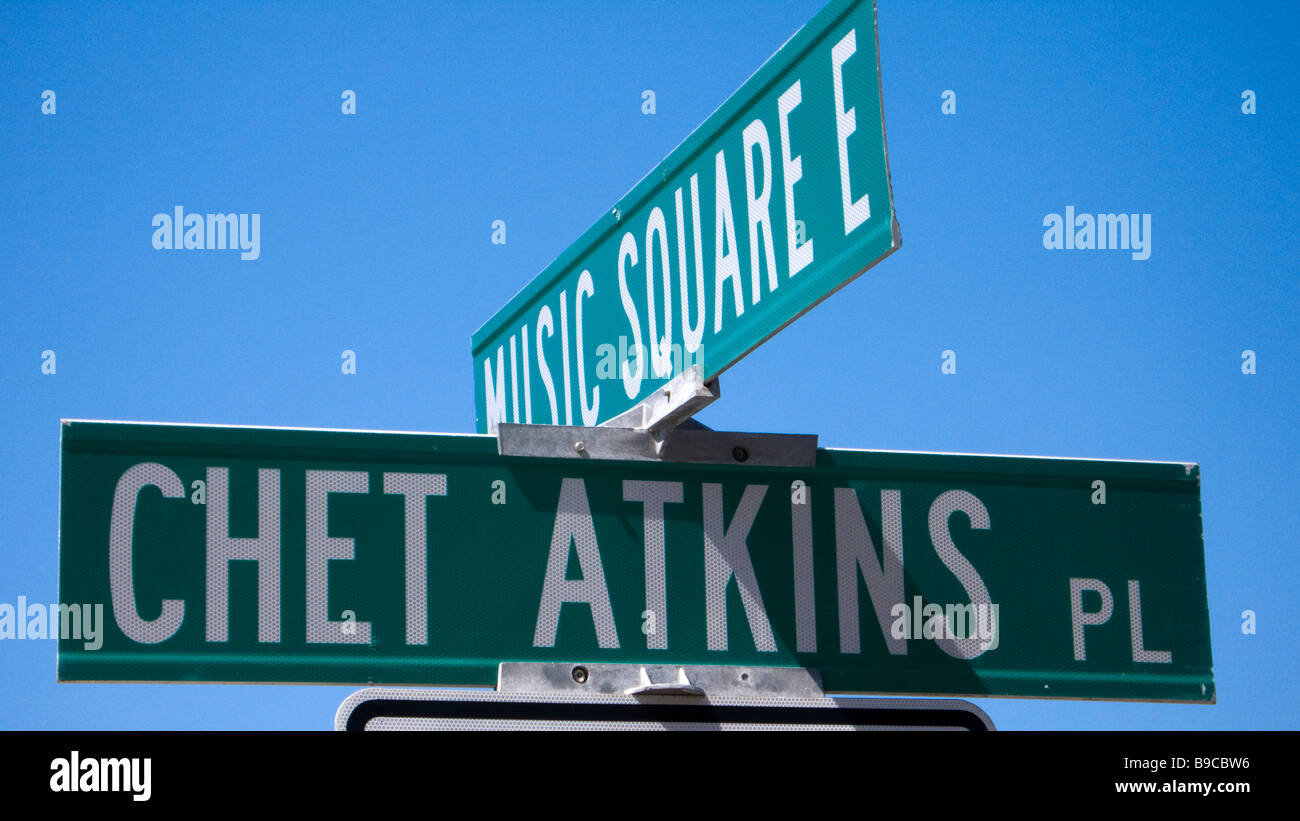 Guitarist Chet Atkins street sign Music Row Nashville Tennessee USA Stock Photo