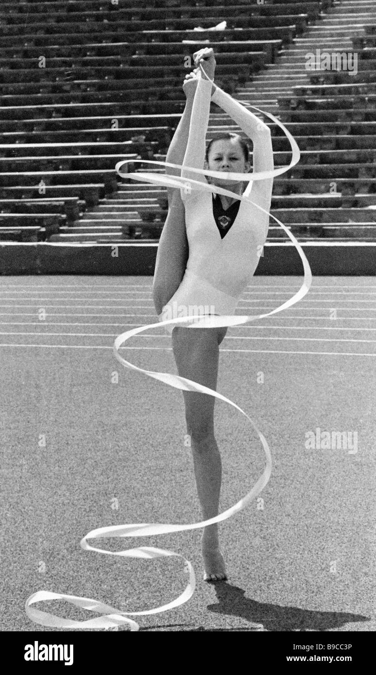 Gymnast Venera Zaripova exercises with ribbon Stock Photo Alamy