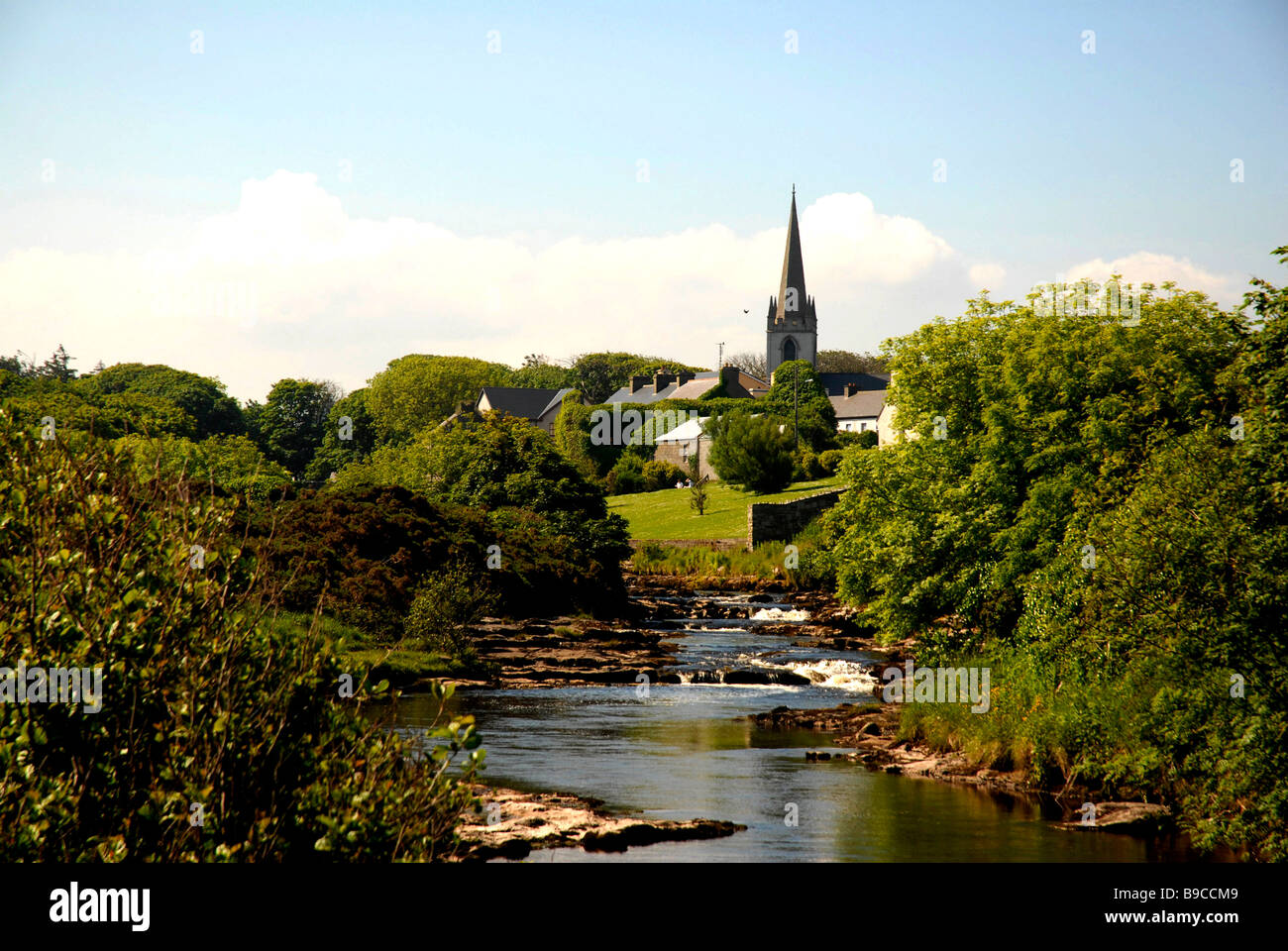 River Easkey with St. Anne's church in background Stock Photo