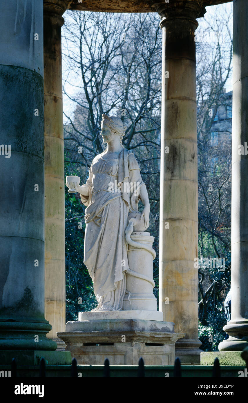 Statue of Hygeia at St Bernard's Well, Water of Leith, Stockbridge, Edinburgh, Scotland, UK. Stock Photo