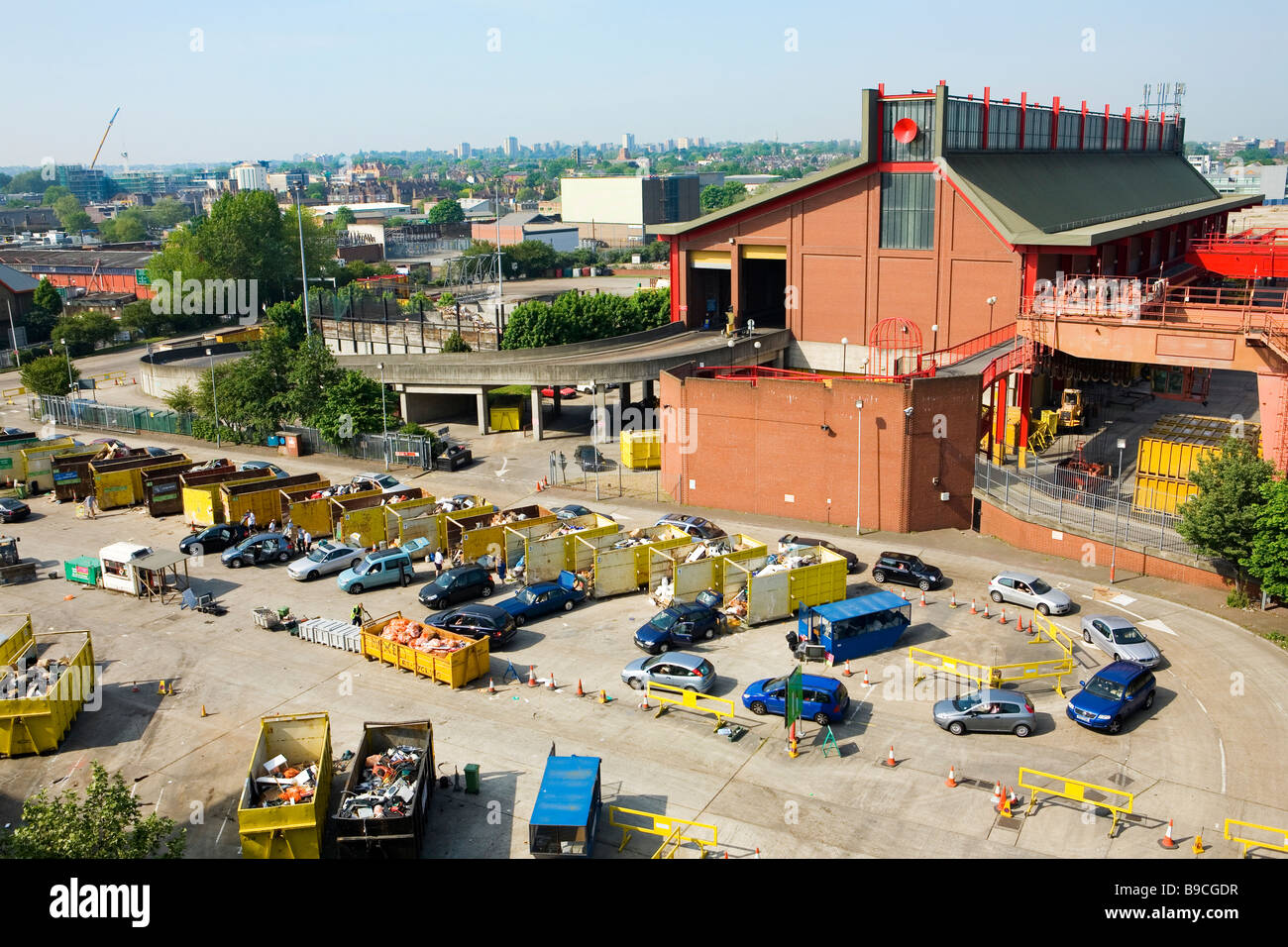 People dumping rubbish at municipal recycling plant in South London