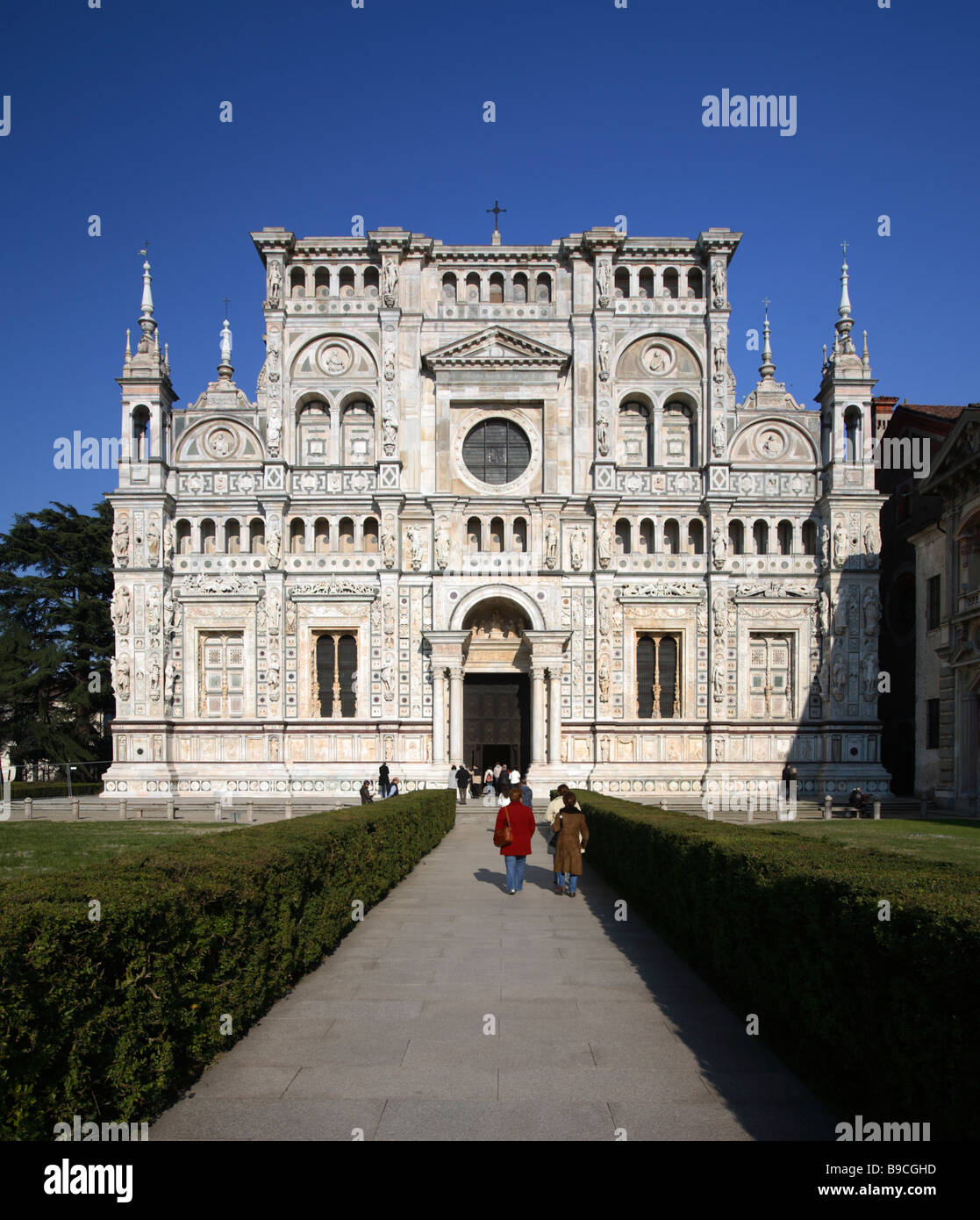 The gothic façade of the Certosa di Pavia, Pavia, Italy Stock Photo