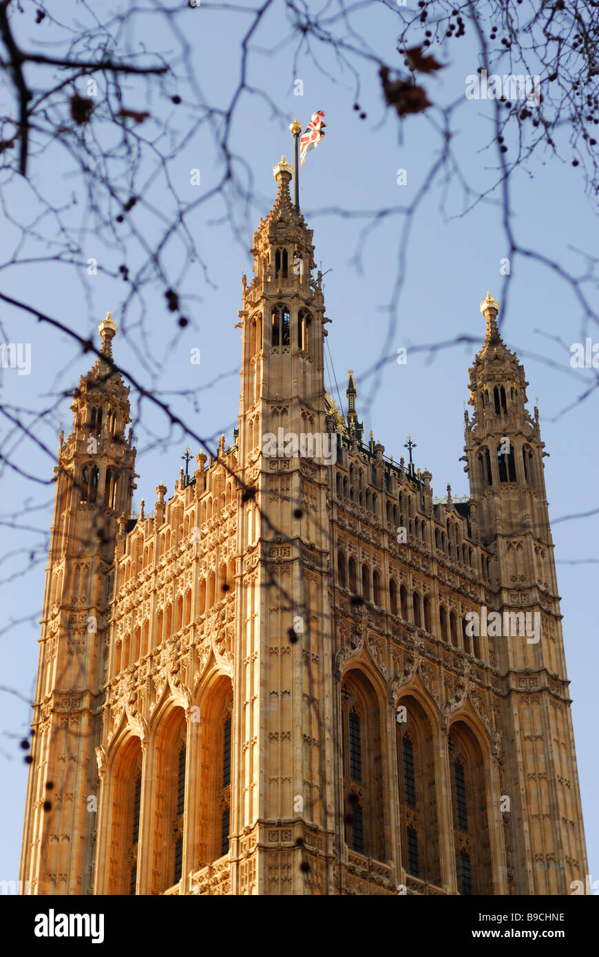 Detail of the Houses of Parliament in winter, London, England, UK Stock Photo