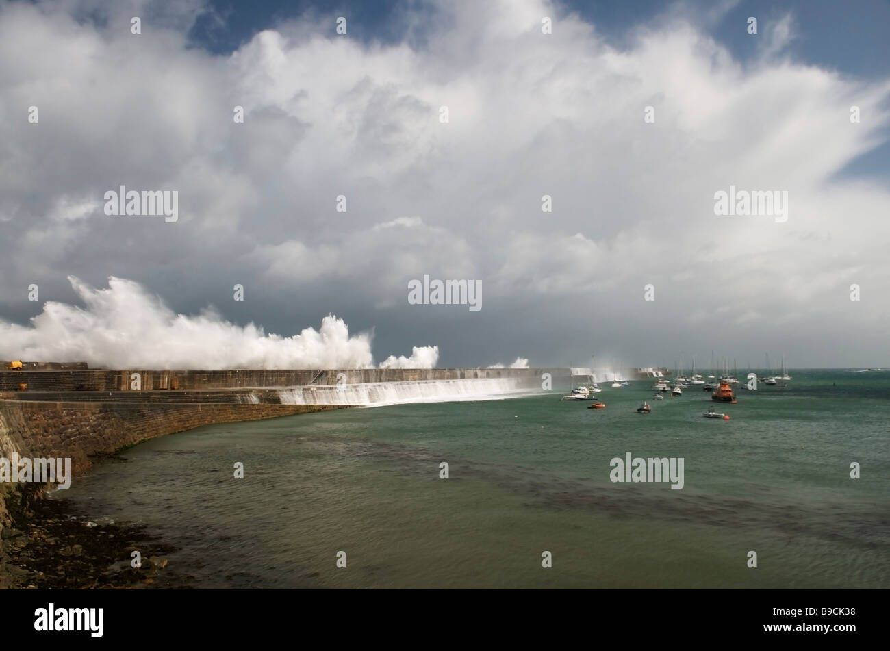 Alderney Breakwater on a stormy Summer day Stock Photo