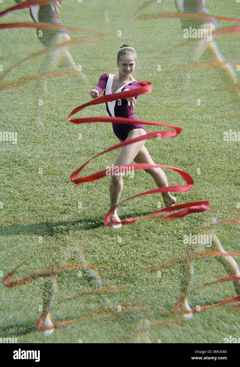Gymnast Irina Deryugina performing with a ribbon Stock Photo - Alamy