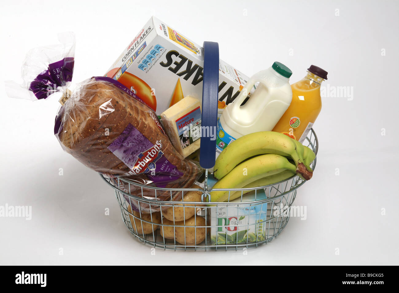 A shopping basket filled with groceries Stock Photo