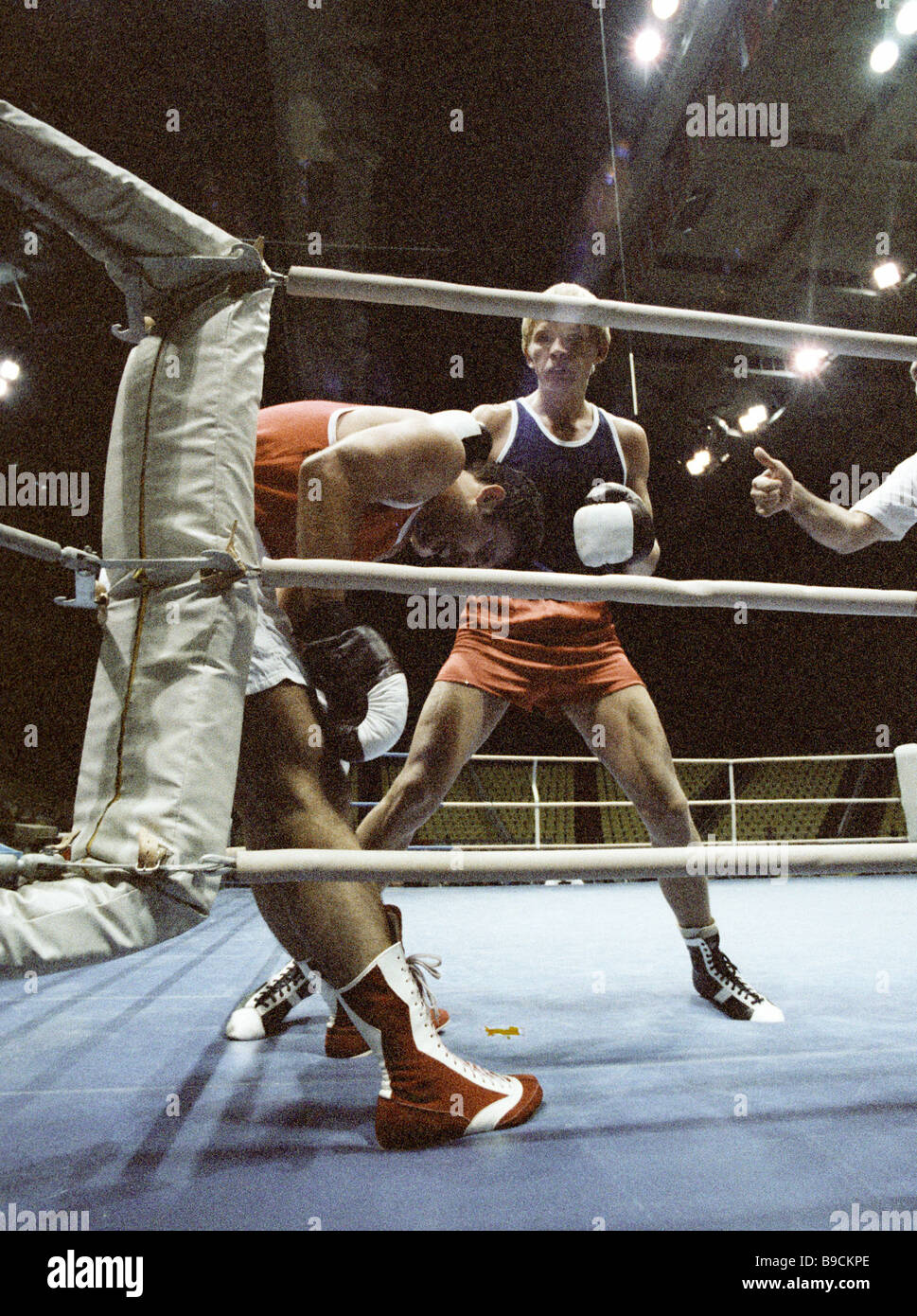 A boxing match during the 8th summer Olympics of the Peoples of the