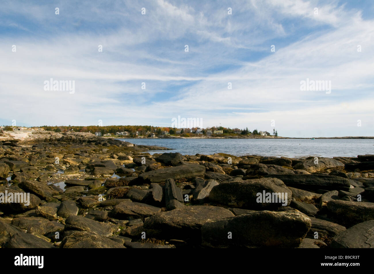 The rugged coast of Maine in Autumn Stock Photo