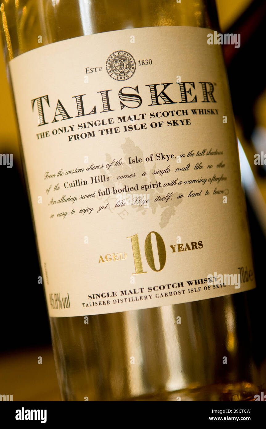 Label from an empty bottle of Talisker single malt whisky Stock Photo