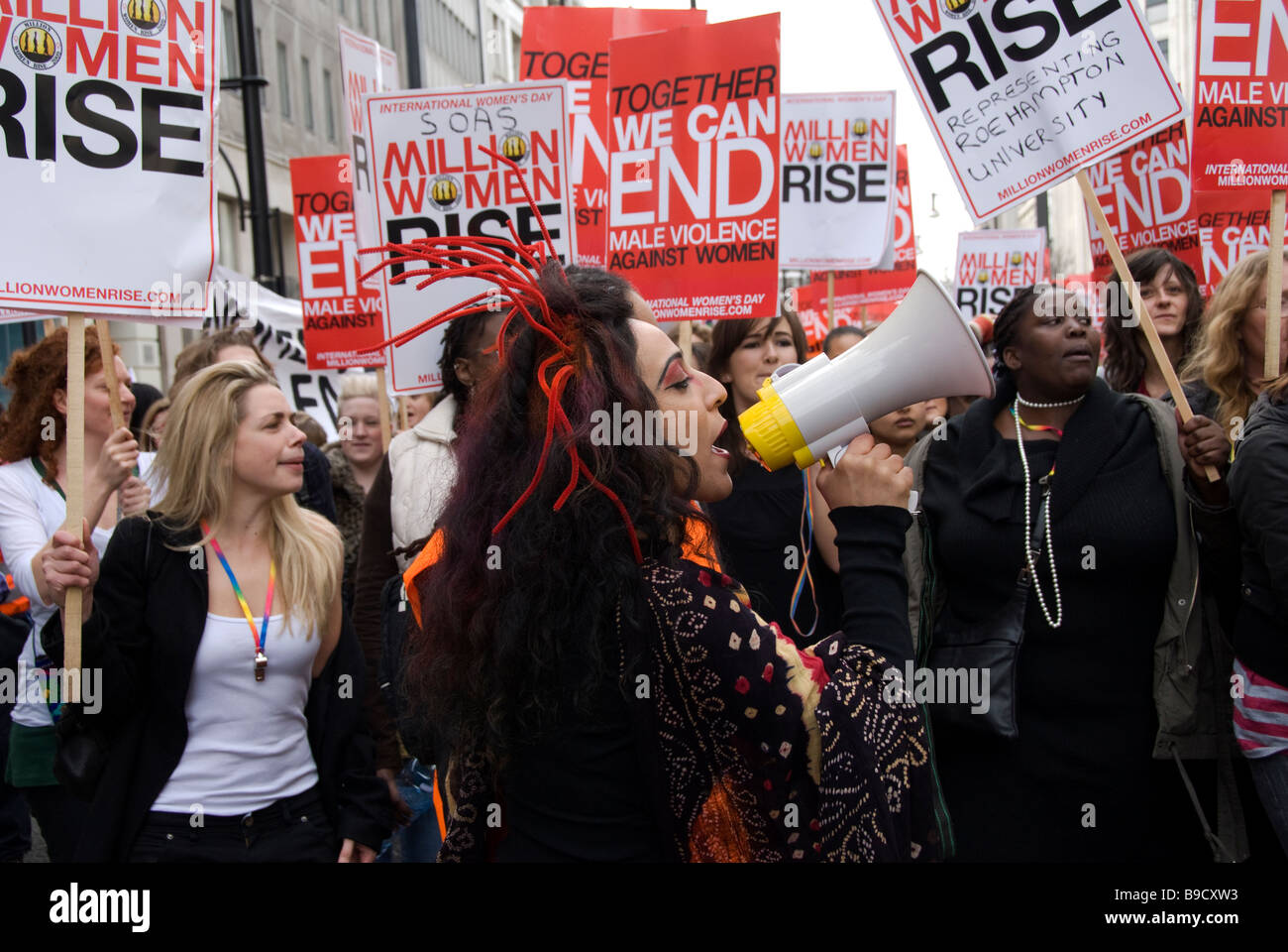 Women's protest through central London against domestic violence Stock ...