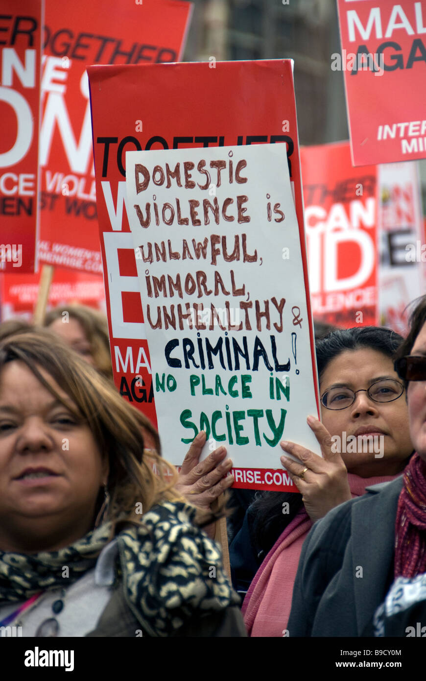 Women's protest through central London against domestic violence Stock ...