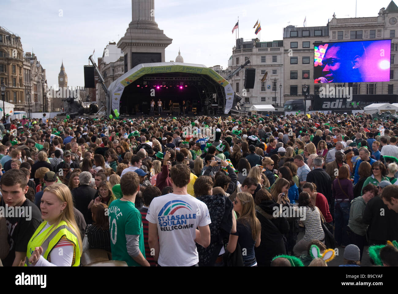 Large crowd at St Patrick’s day celebrations in Trafalgar Square Stock Photo