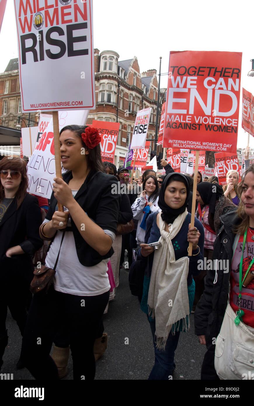 Women's protest through central London against domestic violence Stock Photo