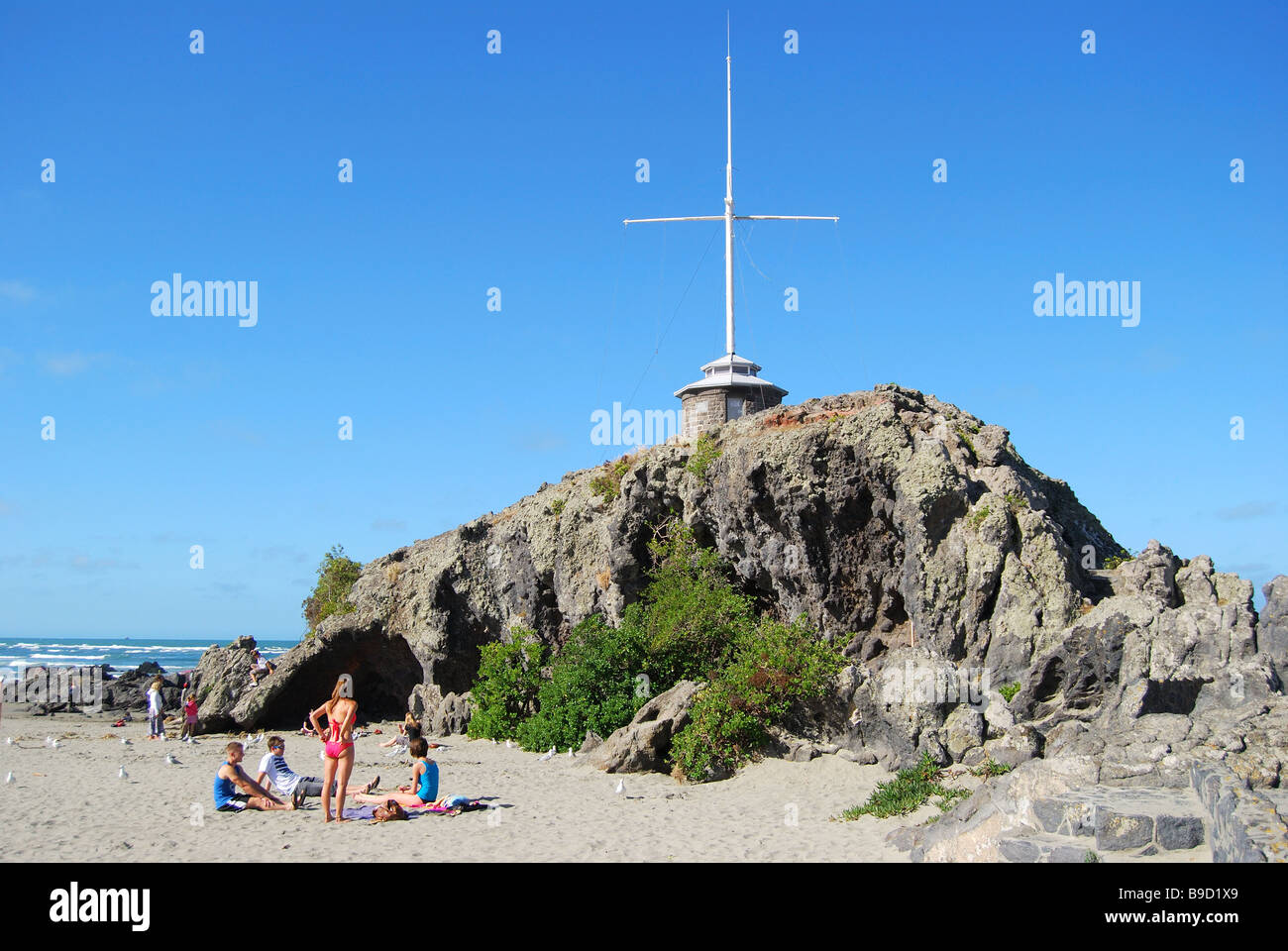 Cave Rock, Sumner Beach, Sumner, Christchurch, Canterbury, South Island, New Zealand Stock Photo