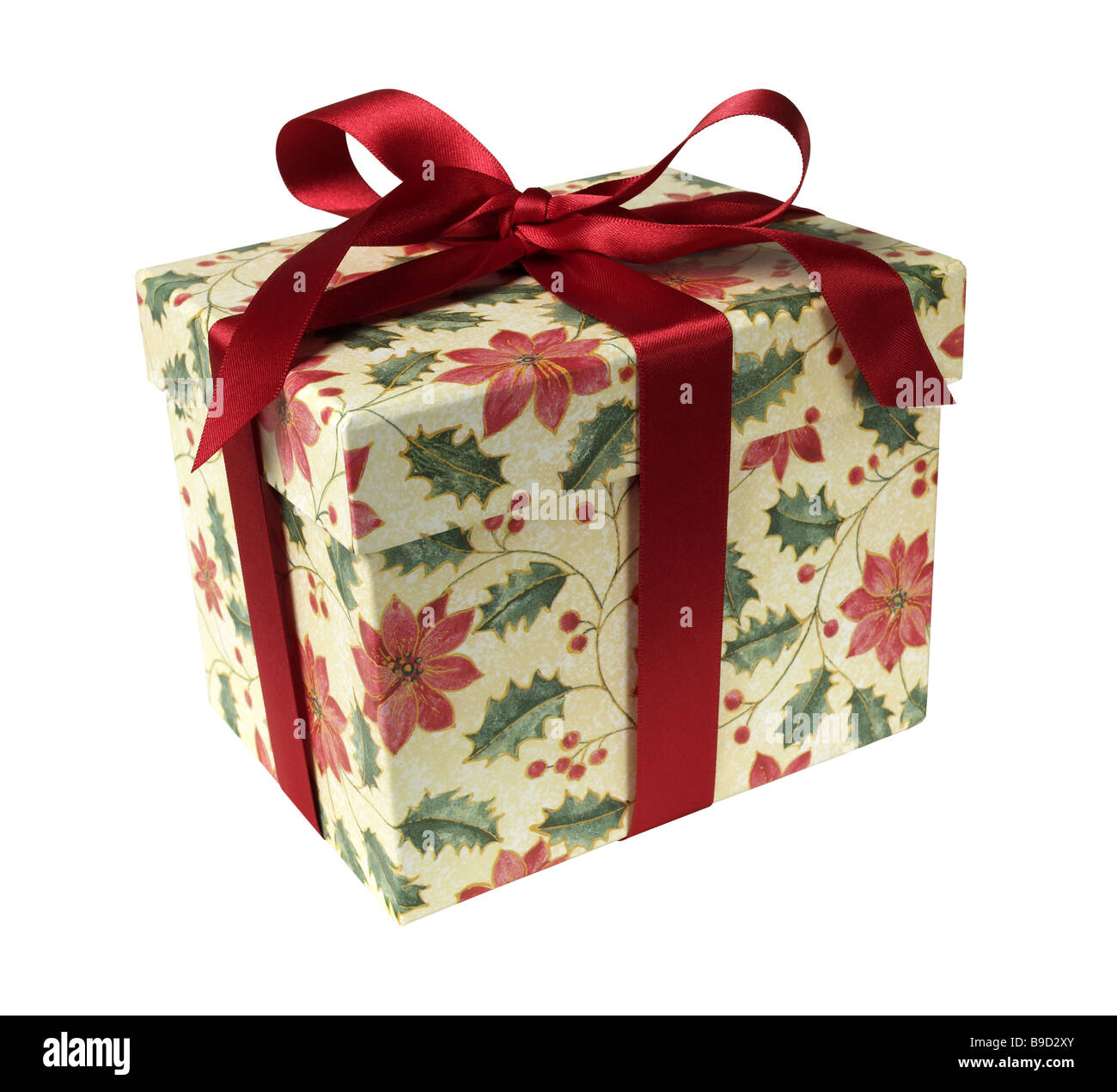 Christmas gift box with a dark-red ribbon bow. Snowflakes around Stock  Photo by ©vitcom 4478739