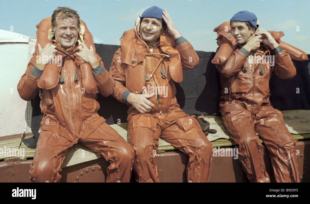Left to right French astronaut and mission specialist Jean Loup ...