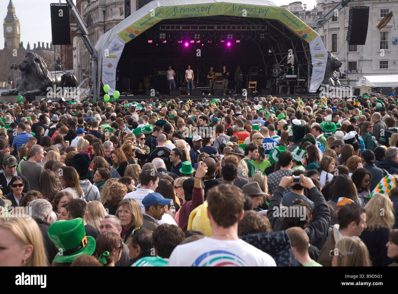 Large crowd at St Patrick’s day celebrations in Trafalgar Square Stock Photo