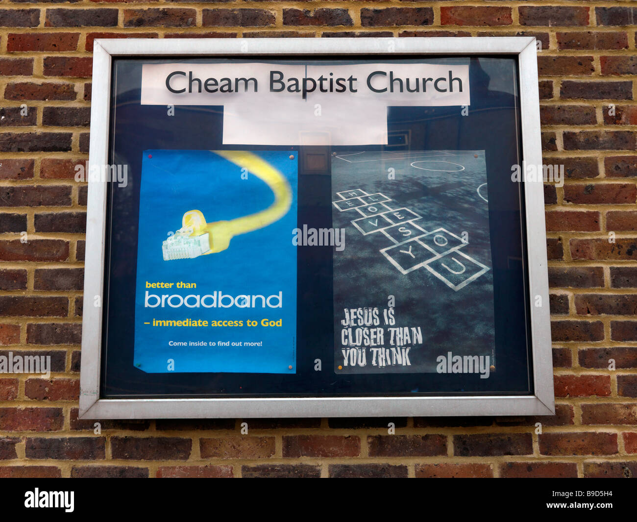 Poster at Baptist Church Cheam Surrey Faster than Broadband Stock Photo