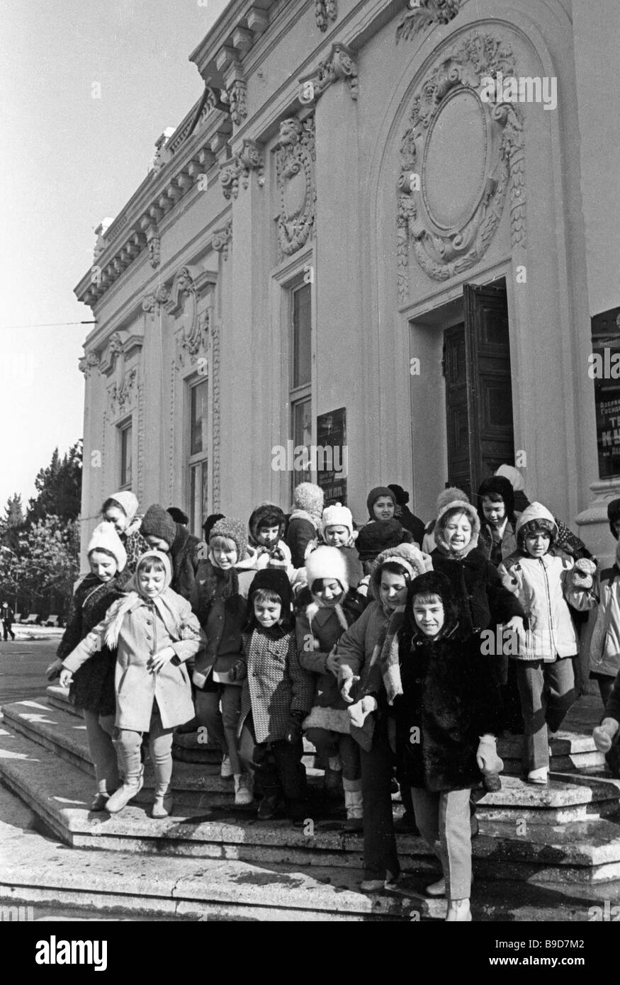 Children at the Azeri Puppet Theatre entrance Stock Photo Alamy