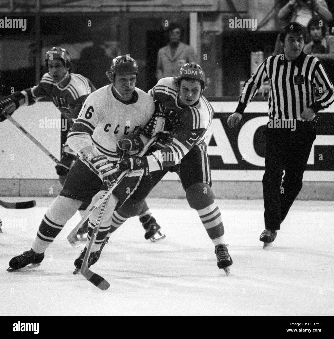 Attacker Vladimir Petrov second left of the Soviet ice hockey select