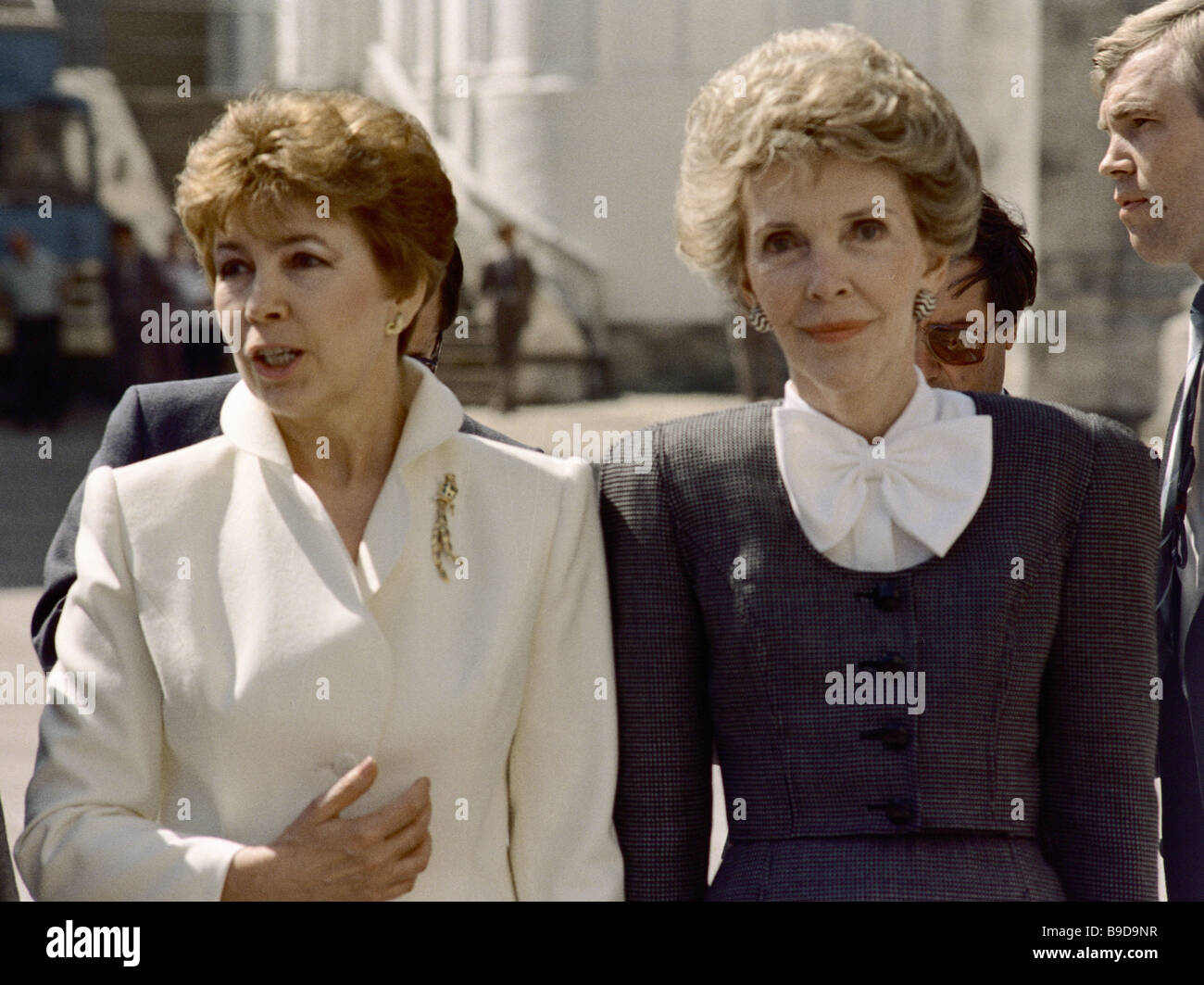 Raisa Gorbachev the wife of the Soviet leader left showing Nancy Reagan first lady of the U S around the Kremlin during U S Stock Photo