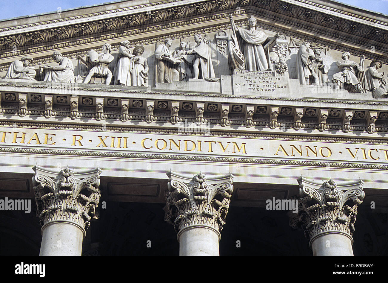 London, detail of the portico of the former Royal Exchange. Stock Photo