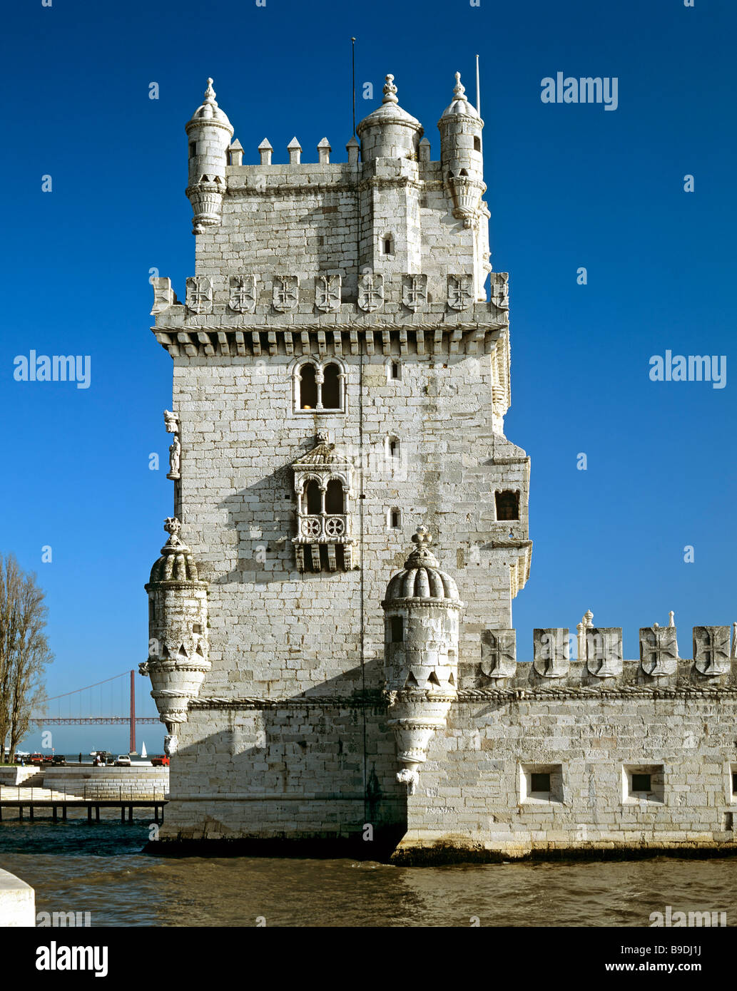 Torre de Belem, built 1515, lighthouse built in the Manueline or Portuguese late Gothic style, mouth of the Tagus River, Lisbon Stock Photo