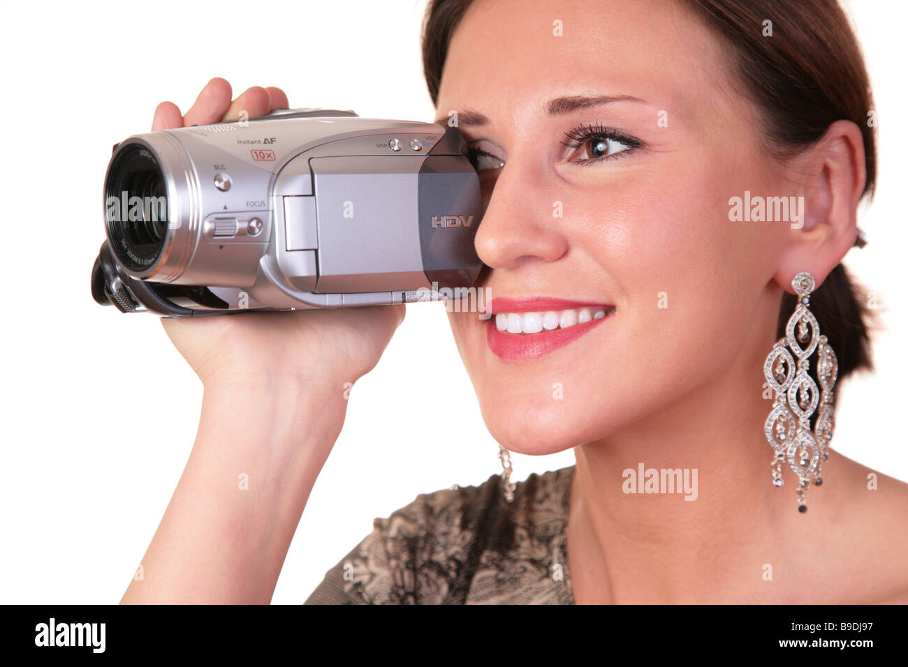 woman with camcorder Stock Photo Alamy