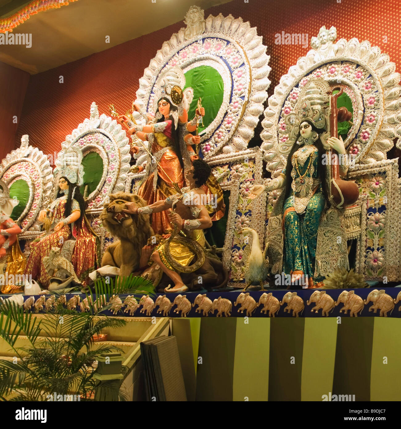 Statues of Hindu gods in a Durga puja pandal, Kolkata, West Bengal