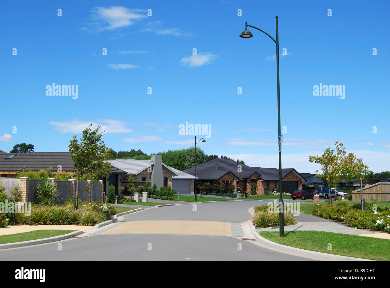 Lincoln Dale subdivision houses, Lincoln, Selwyn District, Canterbury, South Island, New Zealand Stock Photo