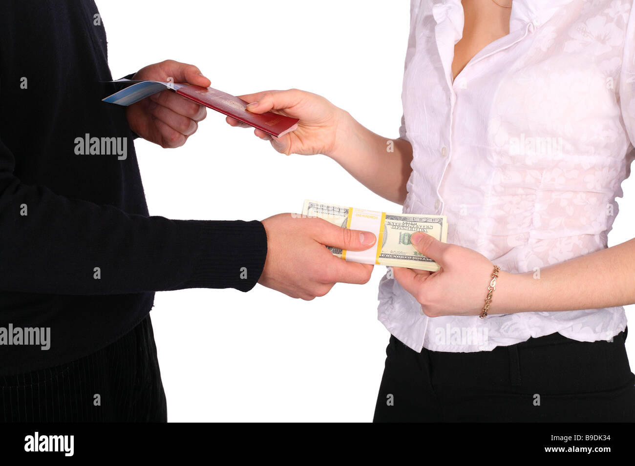 Money in exchange for documents Stock Photo Alamy