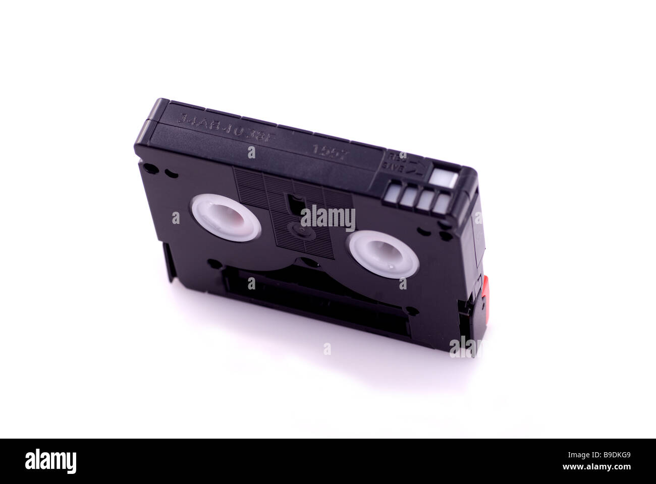 Close up of a mini DV video tape cutout on a white background Stock Photo