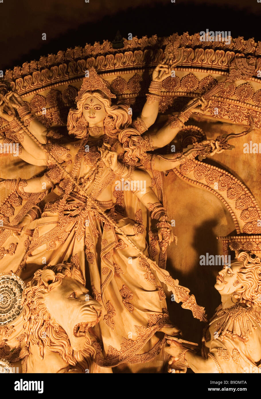 Statue of goddess Durga in a temple, Kolkata, West Bengal, India Stock