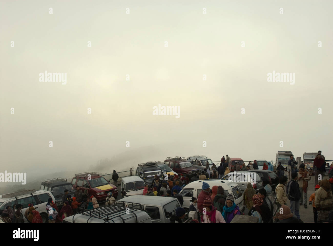 Tourists at a taxi stand, Darjeeling, West Bengal, India Stock Photo