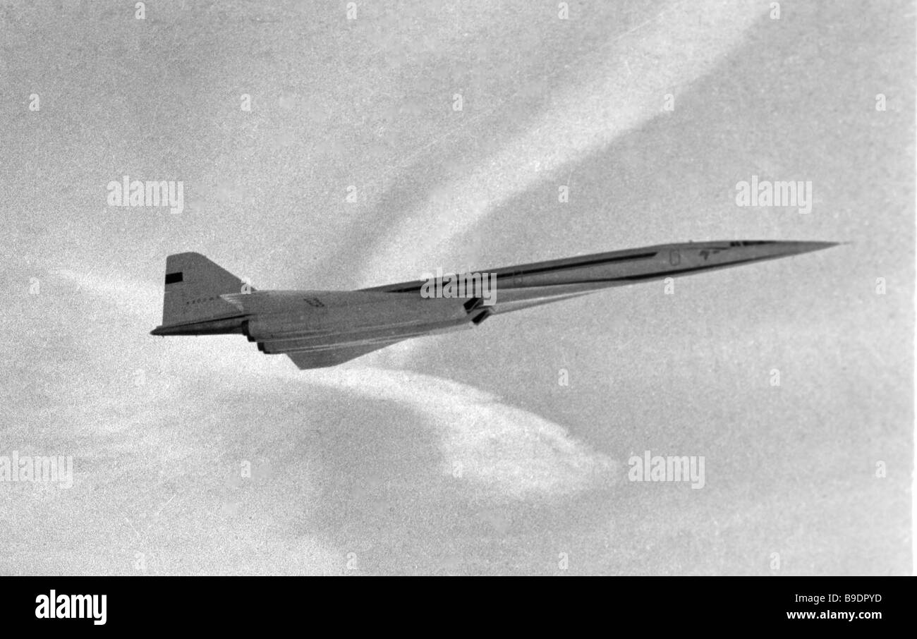 TU 144 aircraft in flight Stock Photo Alamy