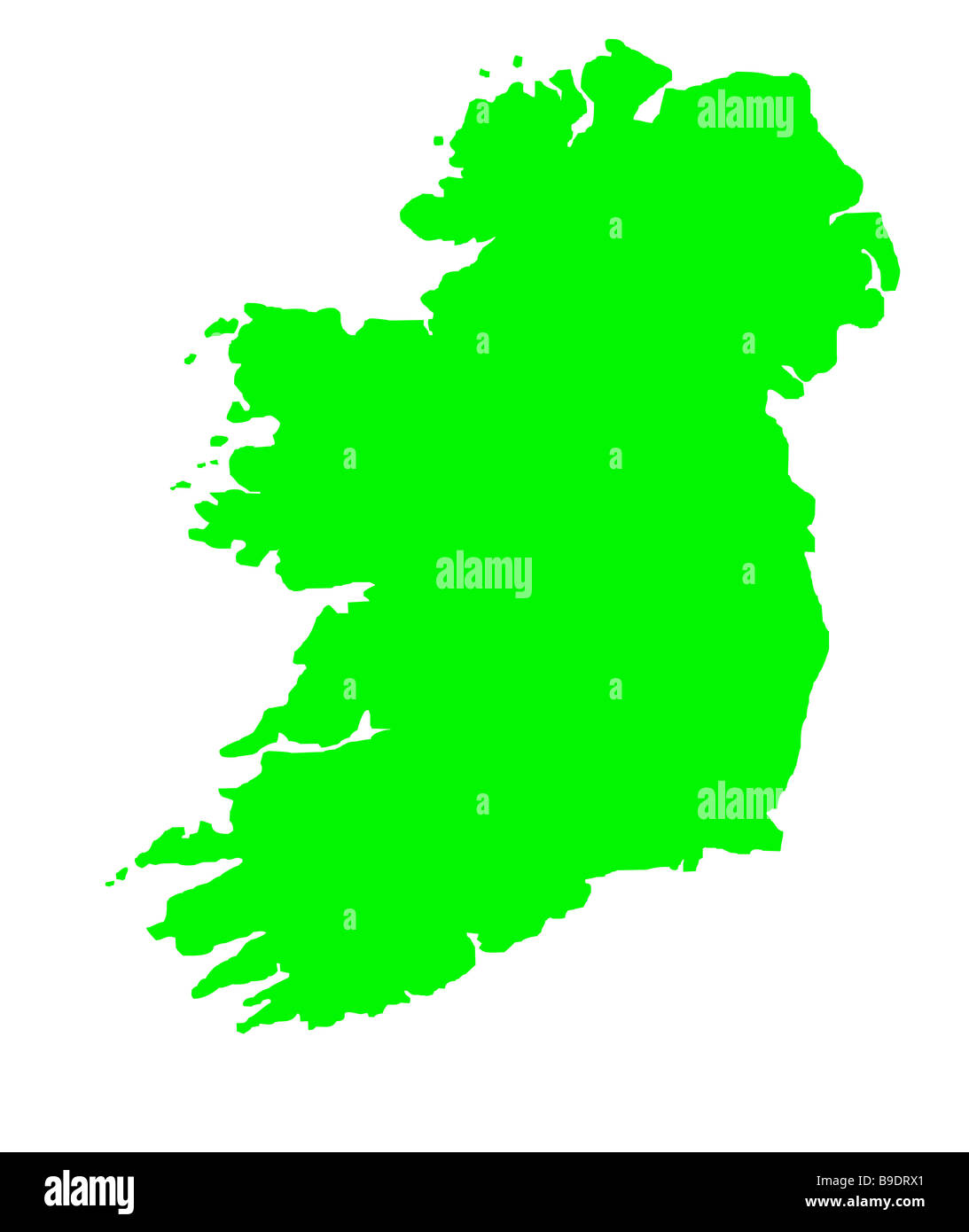 Green outline map of Republic of Ireland with clipping path isolated on white background Stock Photo