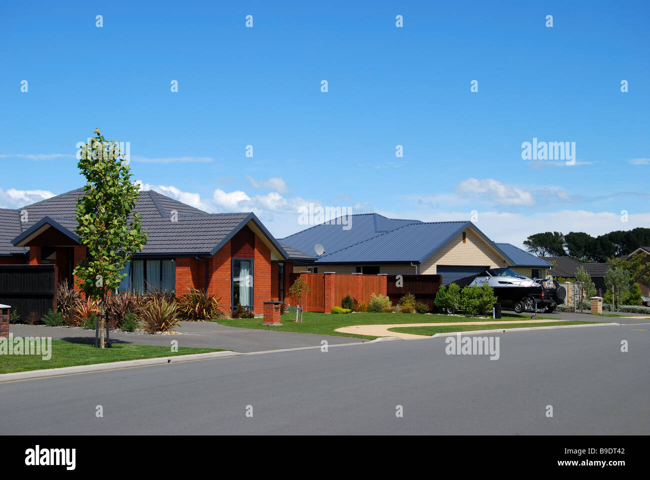 Lincoln Dale Subdivision houses, Lincoln, Selwyn District, Canterbury, South Island, New Zealand Stock Photo