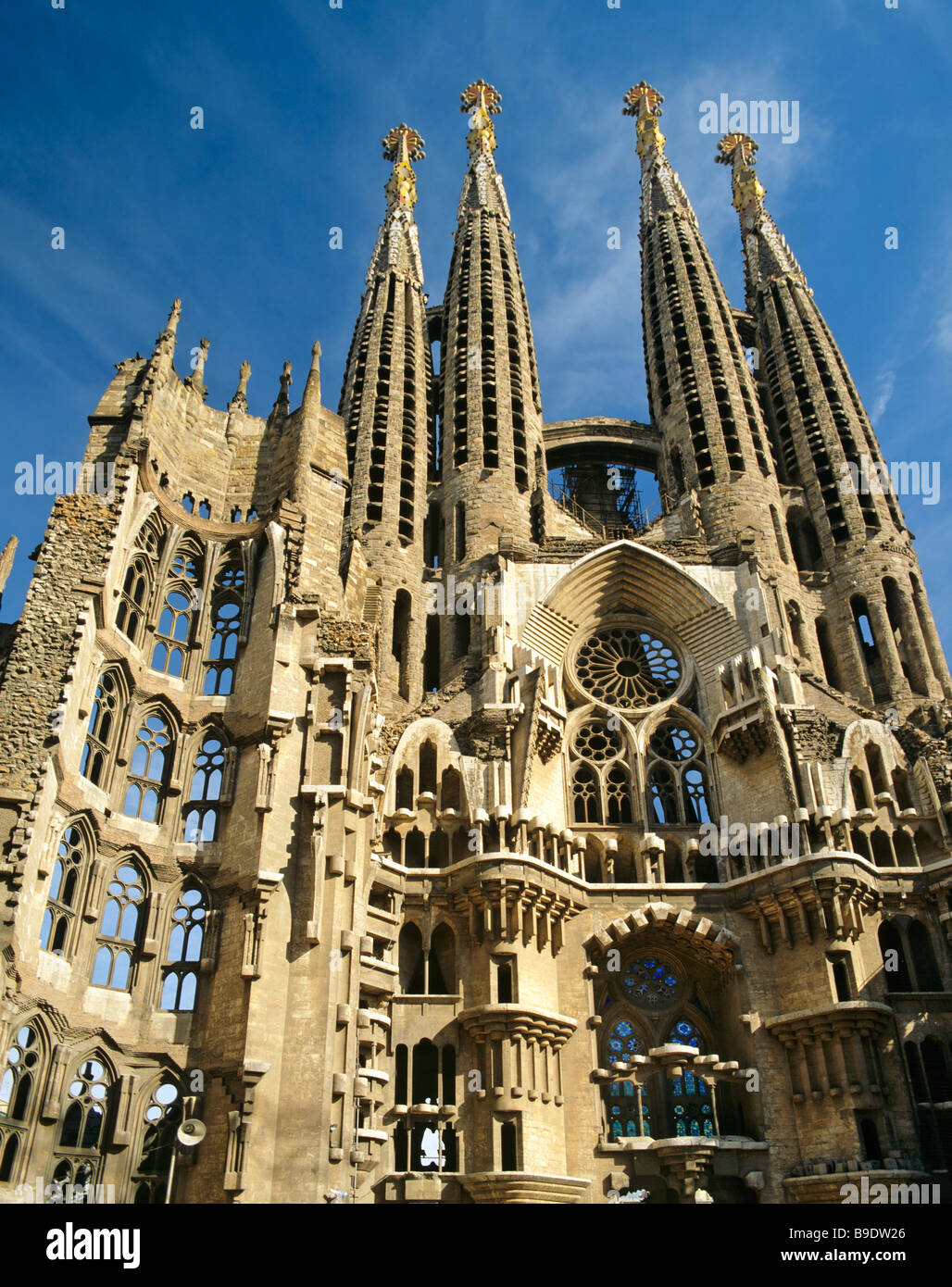 Towers of the Sagrada Familia temple, Gaudi, Barcelona, Catalonia, Spain Stock Photo
