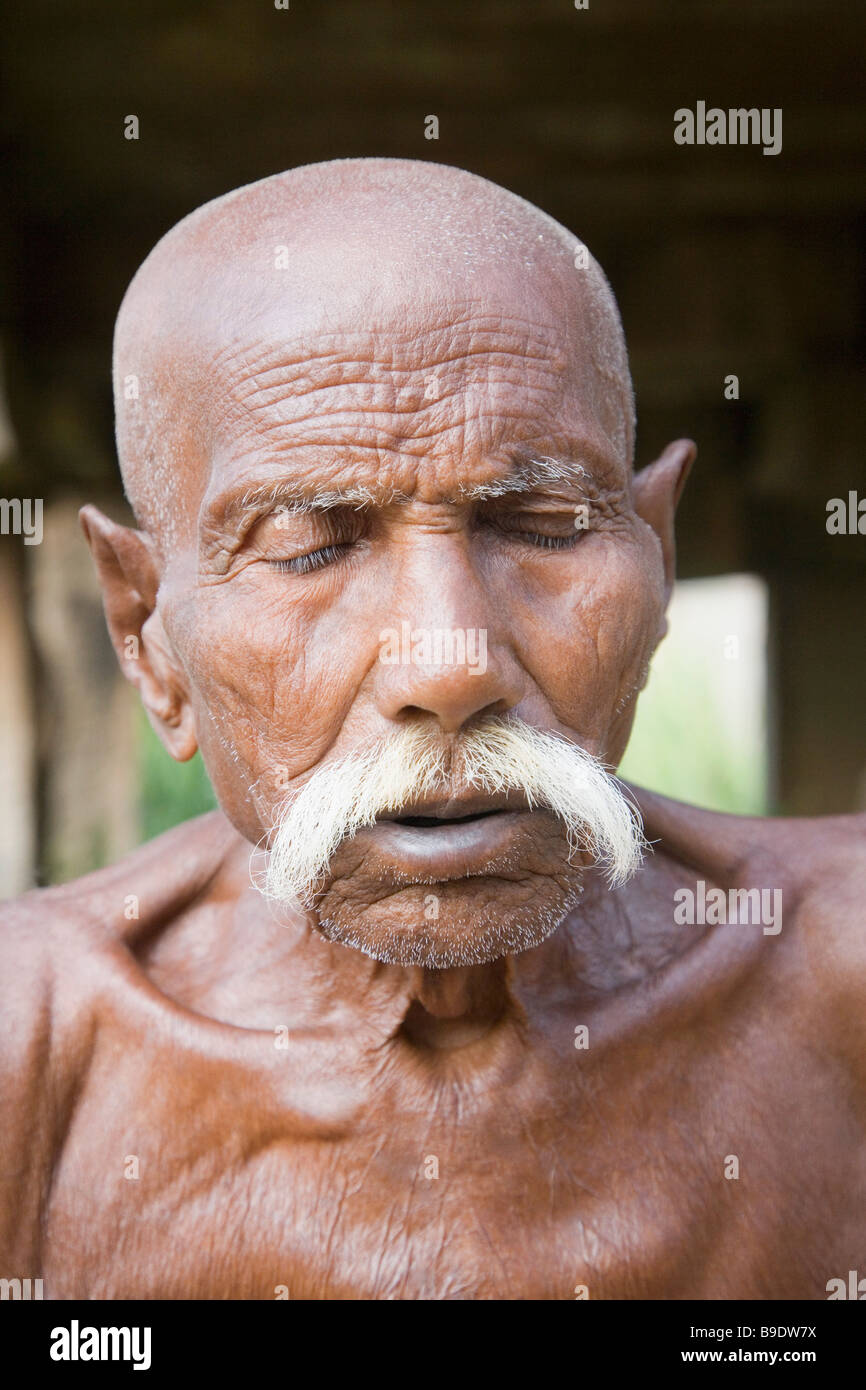 Close-up of a centenarian man, Hampi, Karnataka, India Stock Photo
