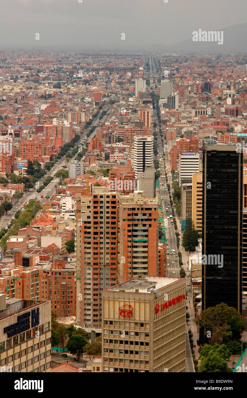 Skyscrapers buildings street megalopolis city highway Bogota Colombia south America offices business urban Carrera calle view Stock Photo