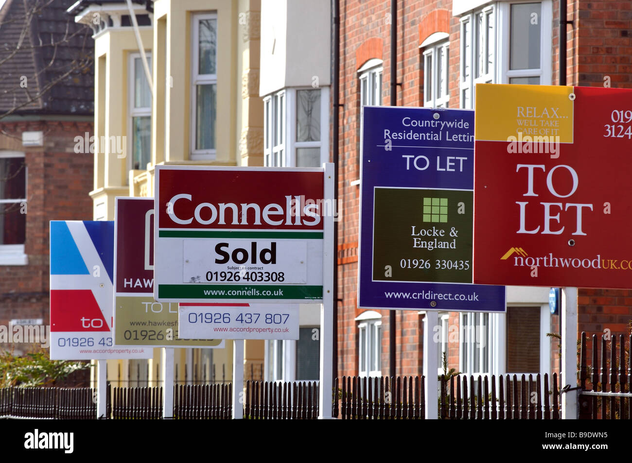 Estate agents boards, Warwick, Warwickshire, UK Stock Photo Alamy