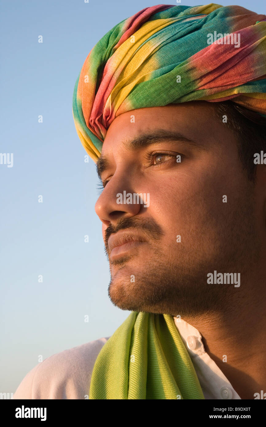 Close-up of a man thinking, Udaipur, Rajasthan, India Stock Photo