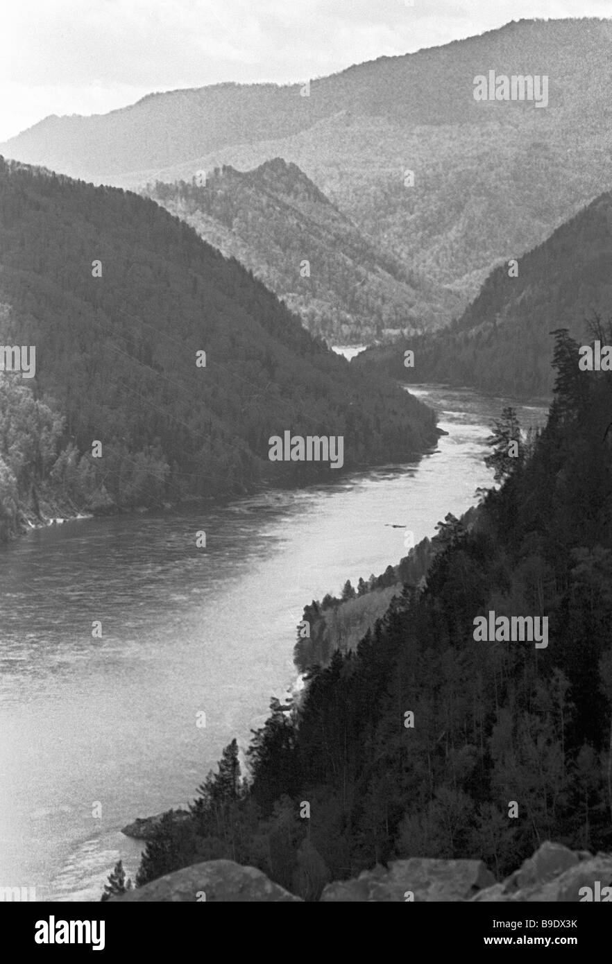 Yenisei river in the Sayano Shushenskaya hydro power plant construction