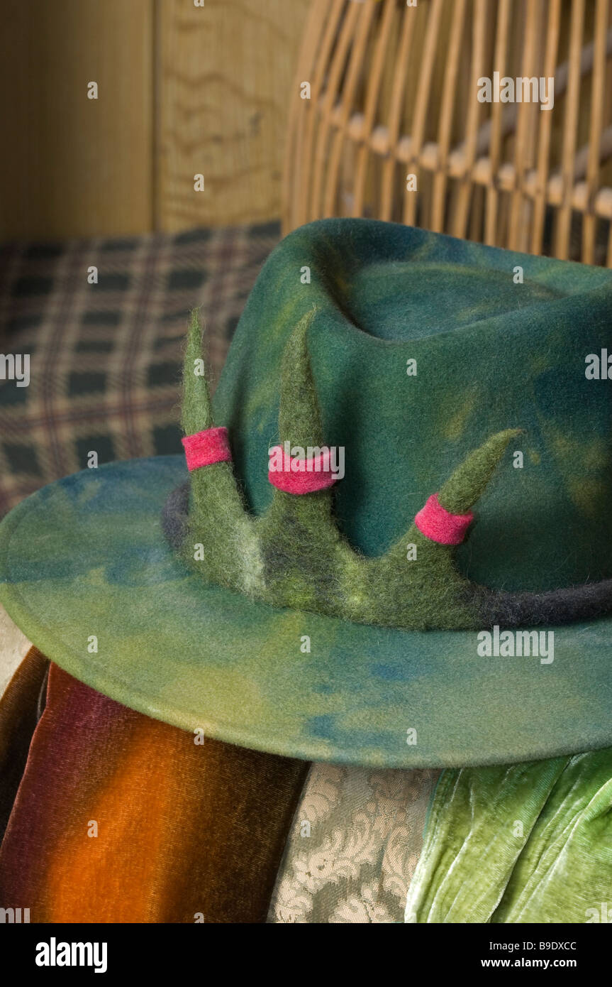 A felt hat on a garden table generic homes and gardens. Picture by Jim Holden, Stock Photo