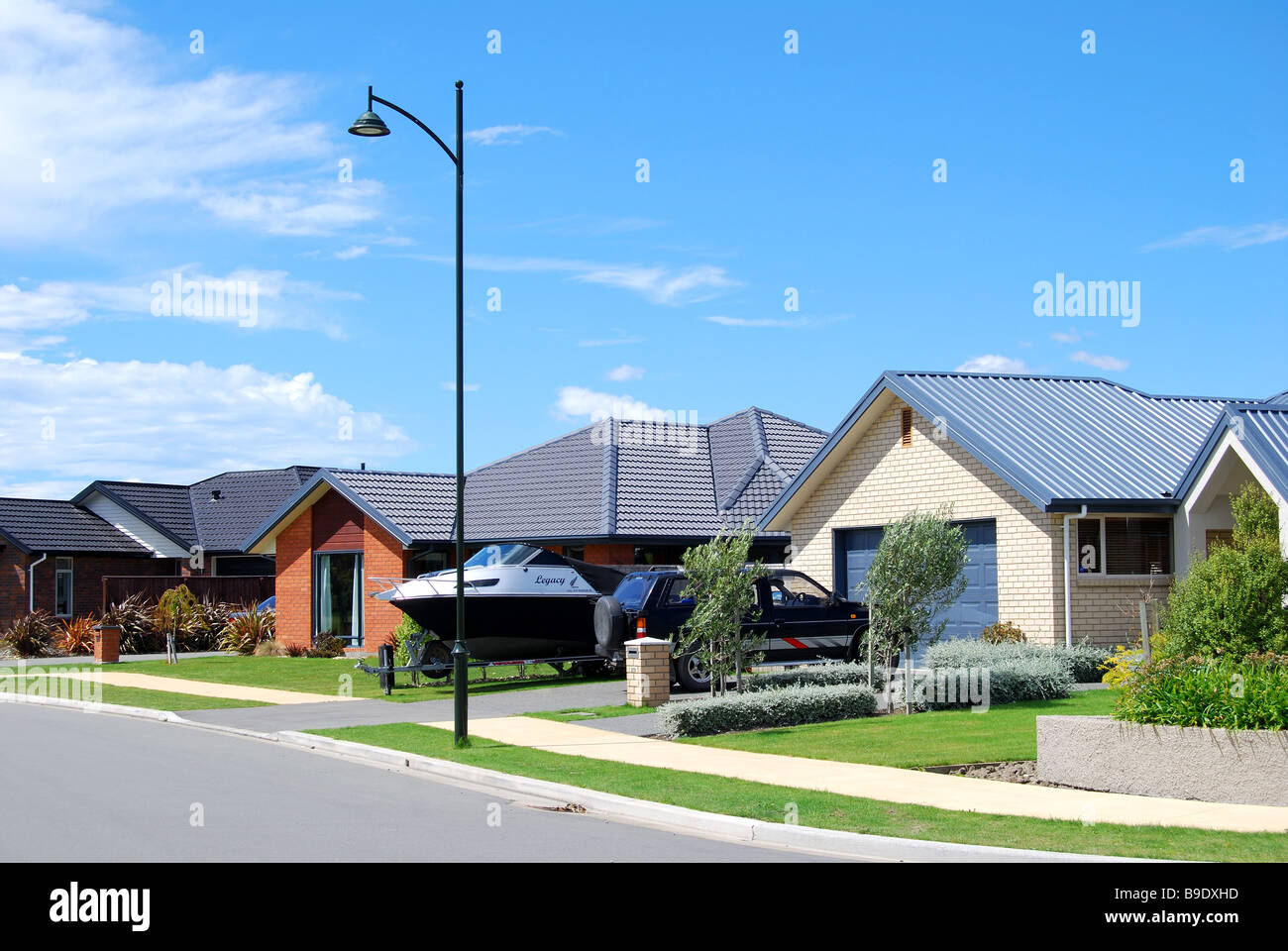 Lincoln Dale Subdivision houses, Lincoln, Selwyn District, Canterbury, South Island, New Zealand Stock Photo