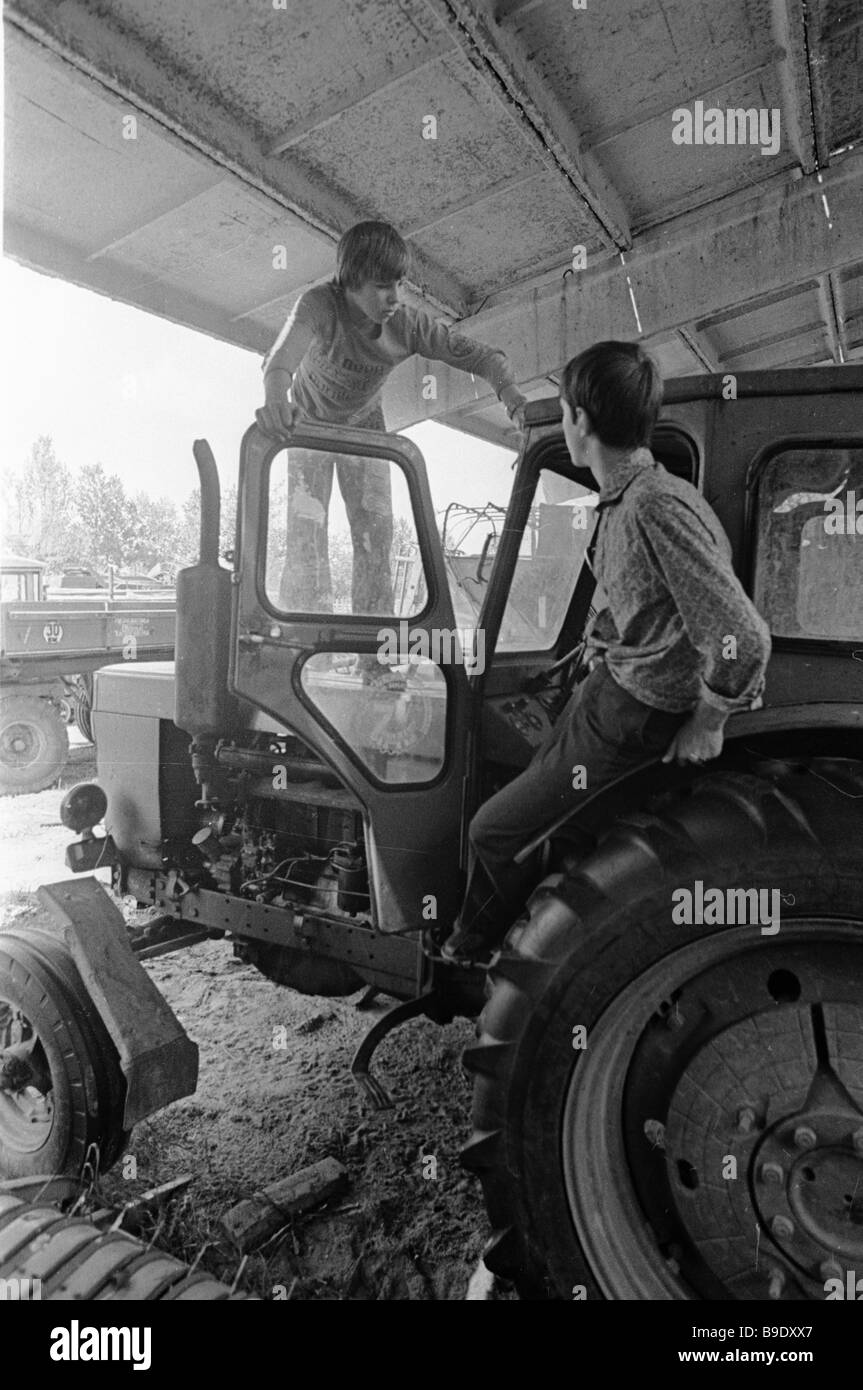 Mastering tractor driving at a Gomel practice school Stock Photo Alamy