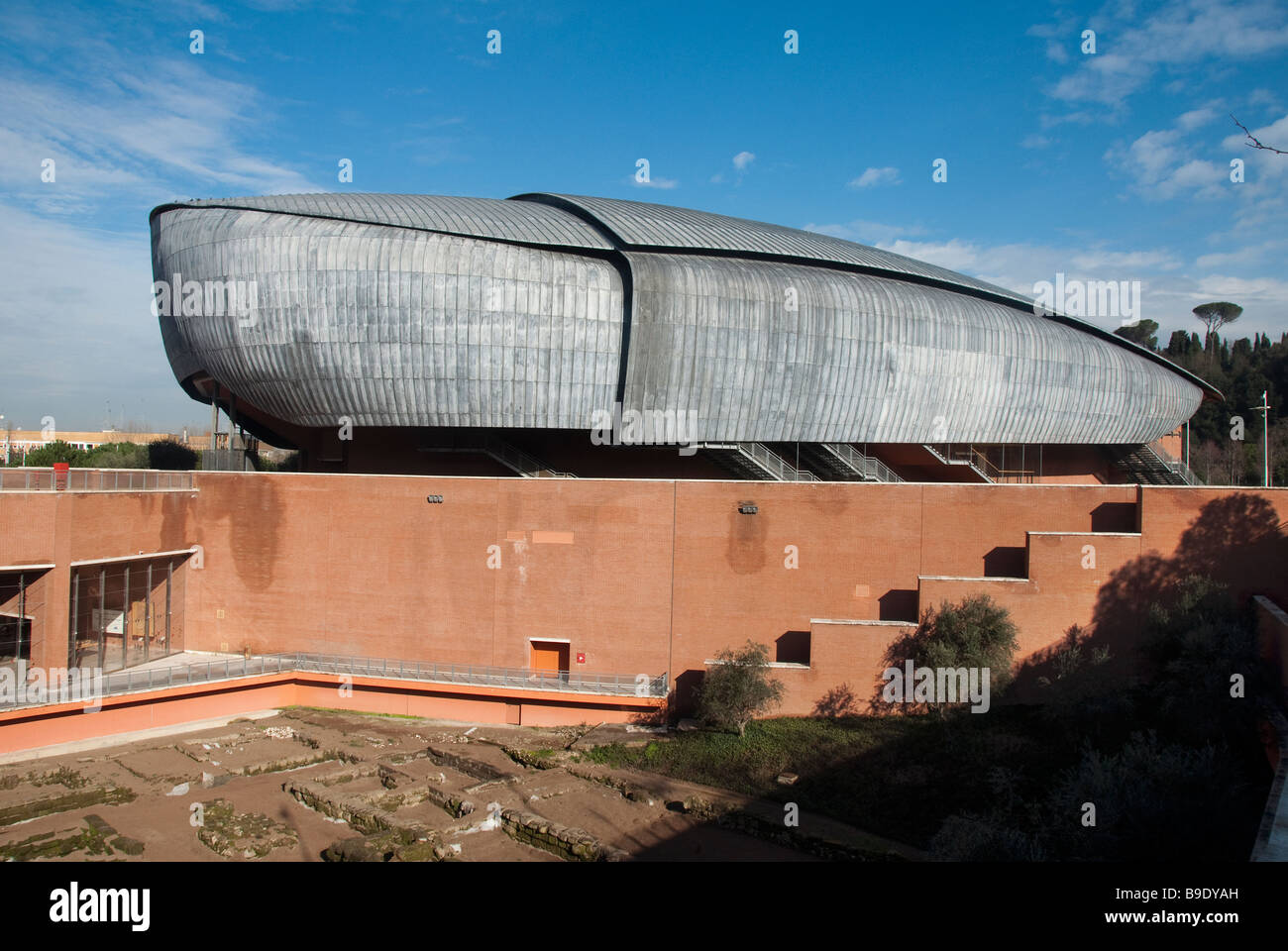 The scarab shape of The Auditorium, one of three concert halls in the Parco della Musica designed by the architect Renzo Piano Stock Photo